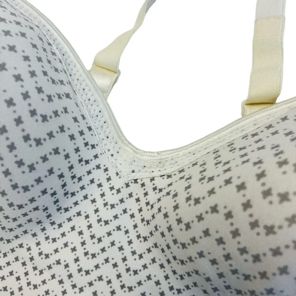 Hanes Size XL+ Bra White Gray Wireless Multiway Padded Adjustable Pattern MHW199